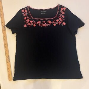 Talbots Navy Tee with Pink Floral Design